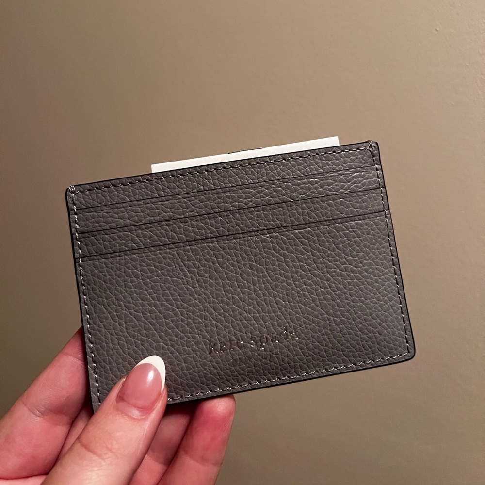 NWT Kate Spade Pebbled Leather Card Holder - Grey